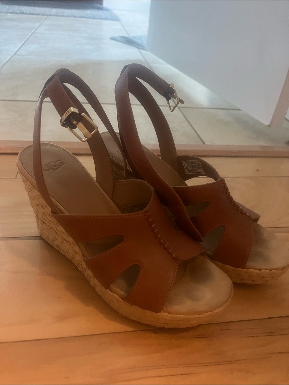 Charles & Keith Brown Leather Espadrille Wedge Sandals